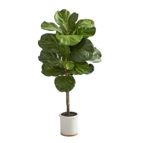 3.5' Artificial Fiddle Leaf Tree in White Ceramic Planter - Low Maintenance, Life-Like & Vibrant Silk Trees For Busy People.