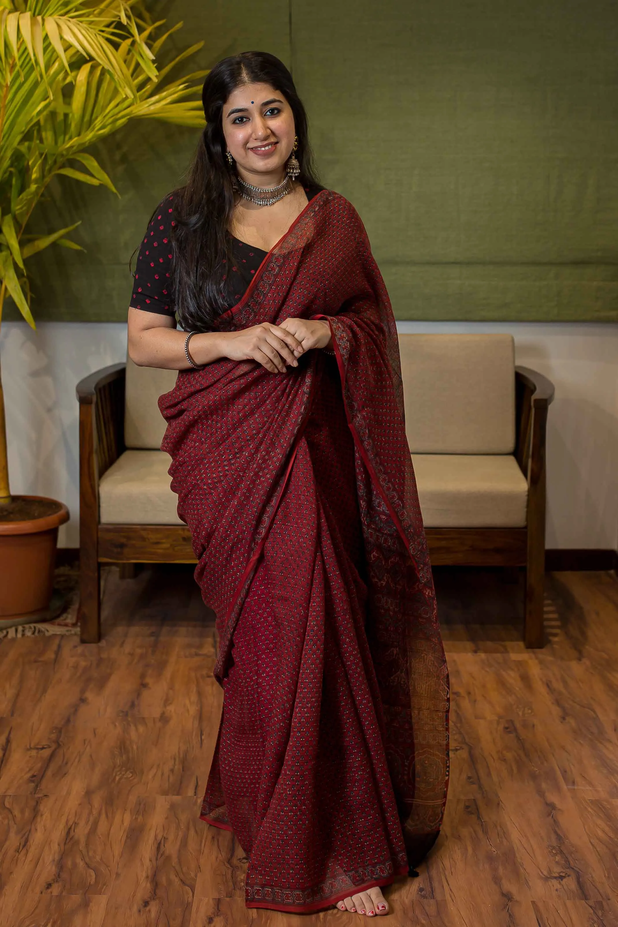 Ajrakh Natural Dyed Kota Doria Saree