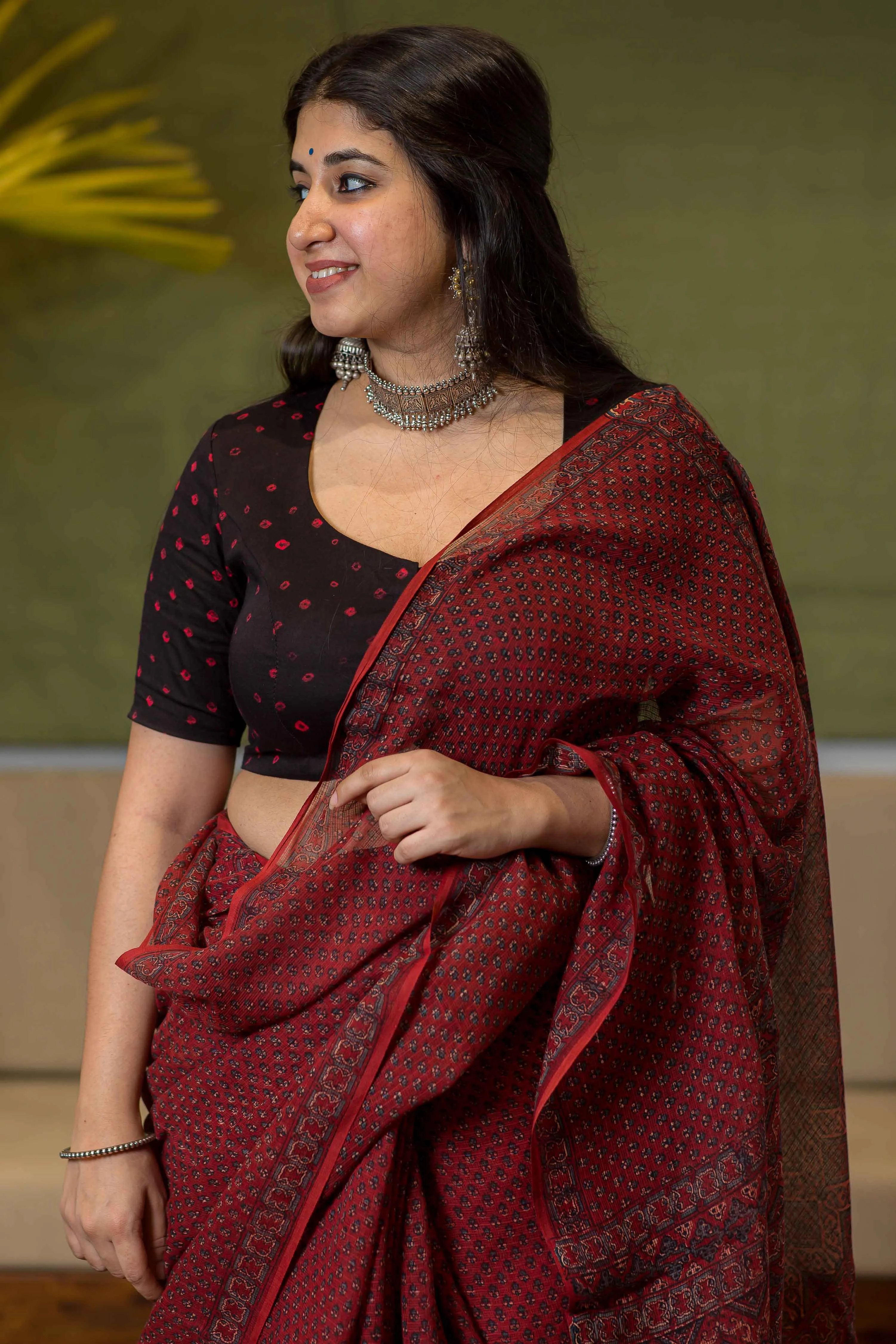 Ajrakh Natural Dyed Kota Doria Saree