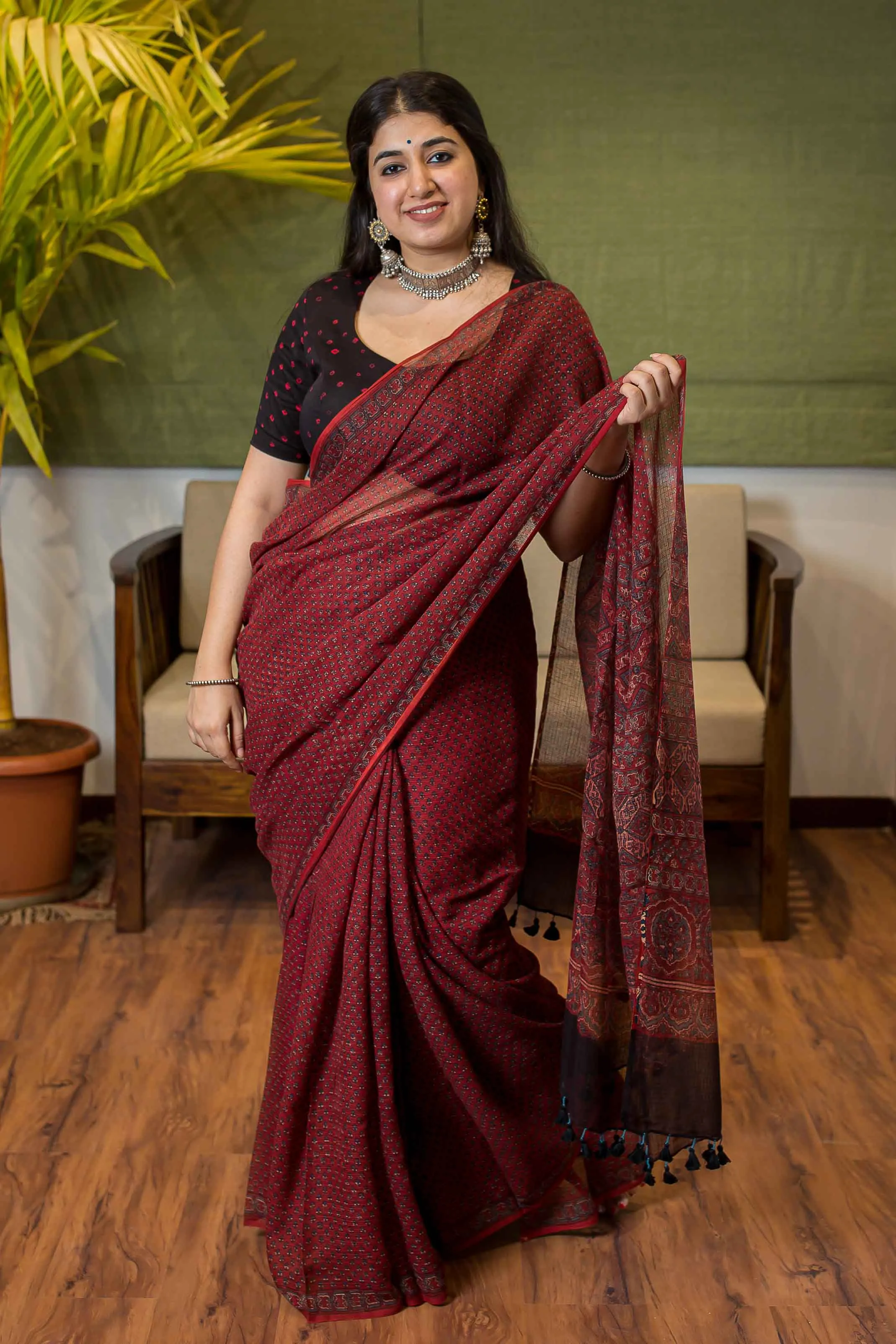 Ajrakh Natural Dyed Kota Doria Saree