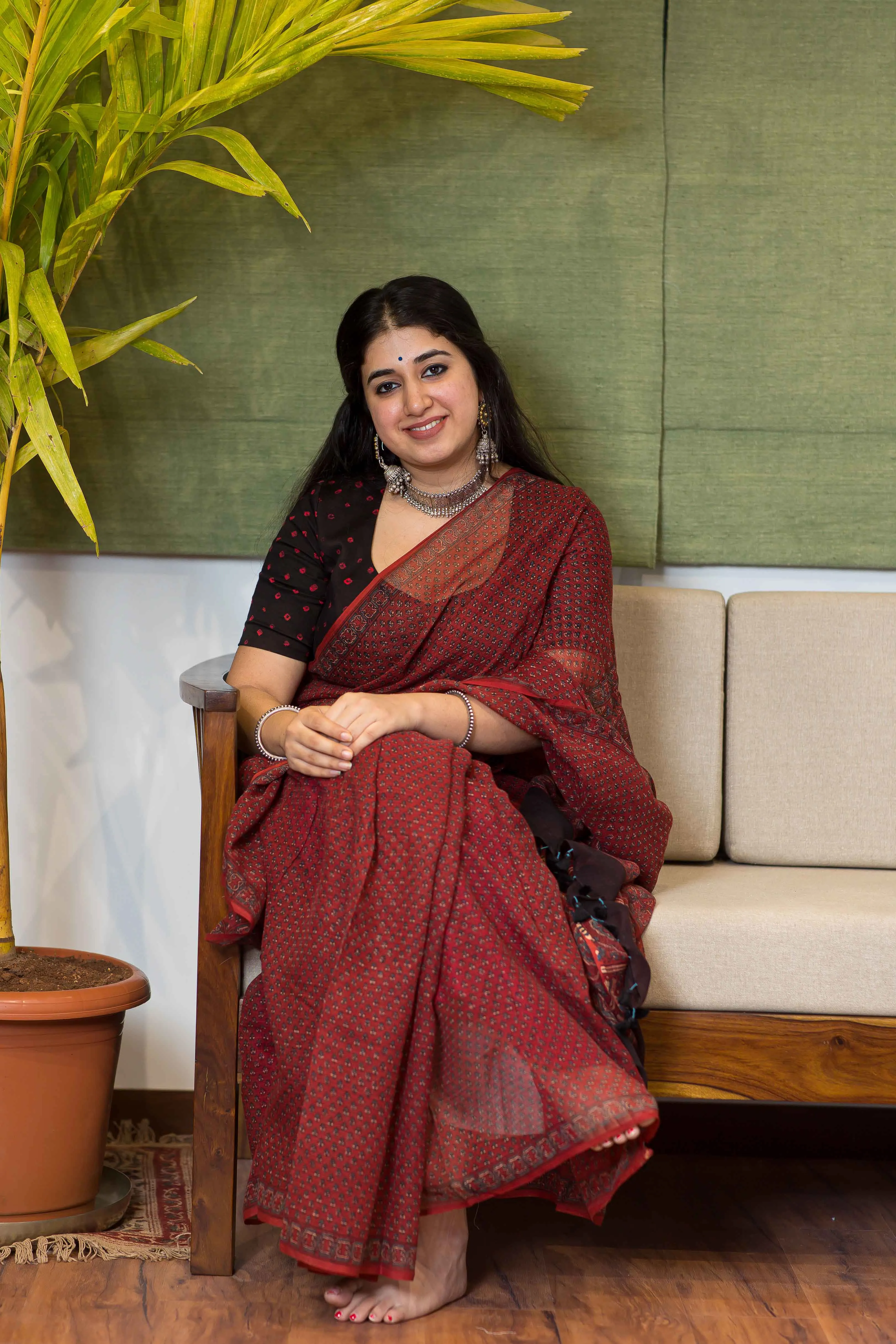 Ajrakh Natural Dyed Kota Doria Saree