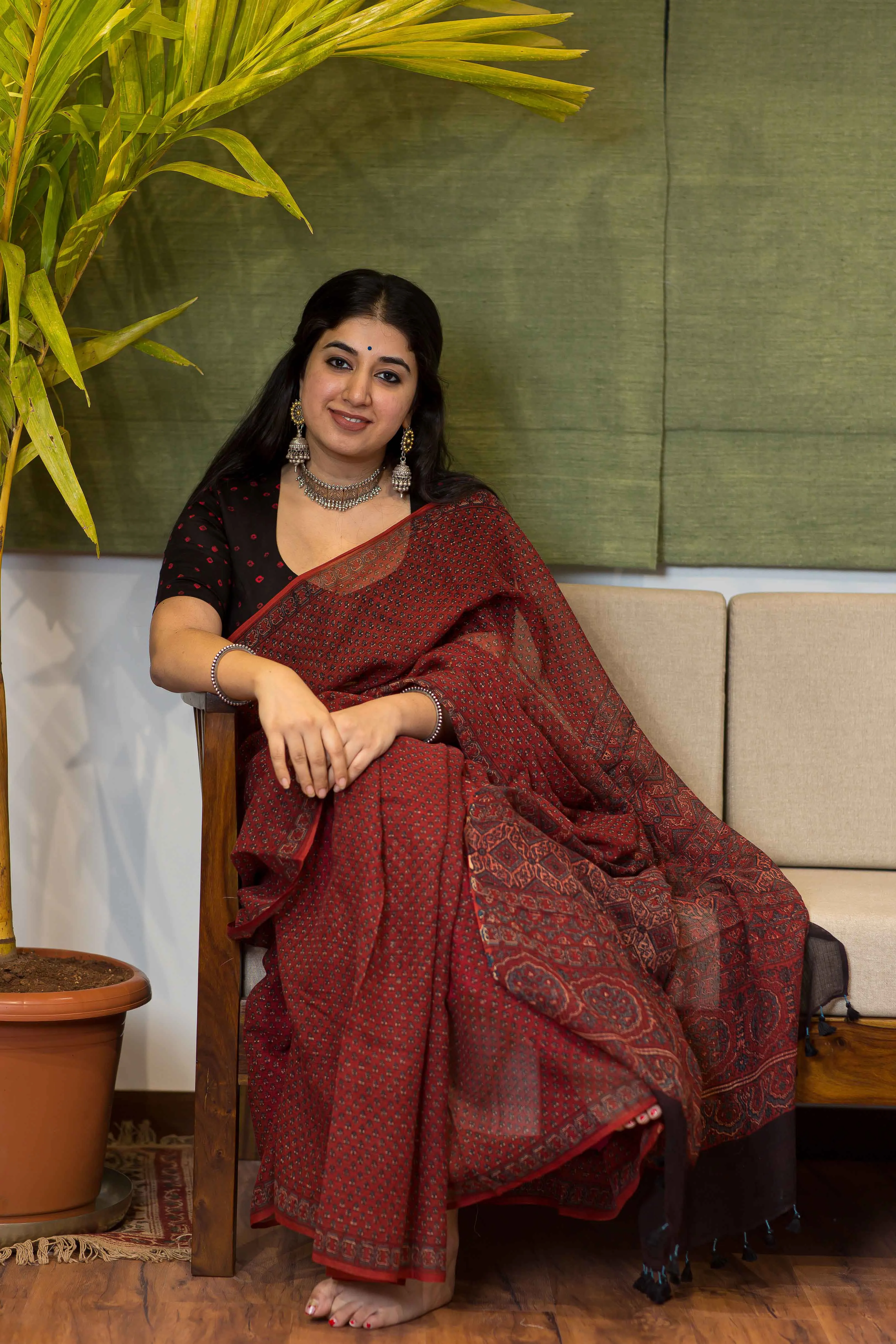 Ajrakh Natural Dyed Kota Doria Saree