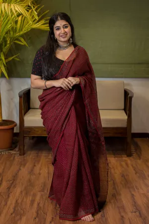Ajrakh Natural Dyed Kota Doria Saree