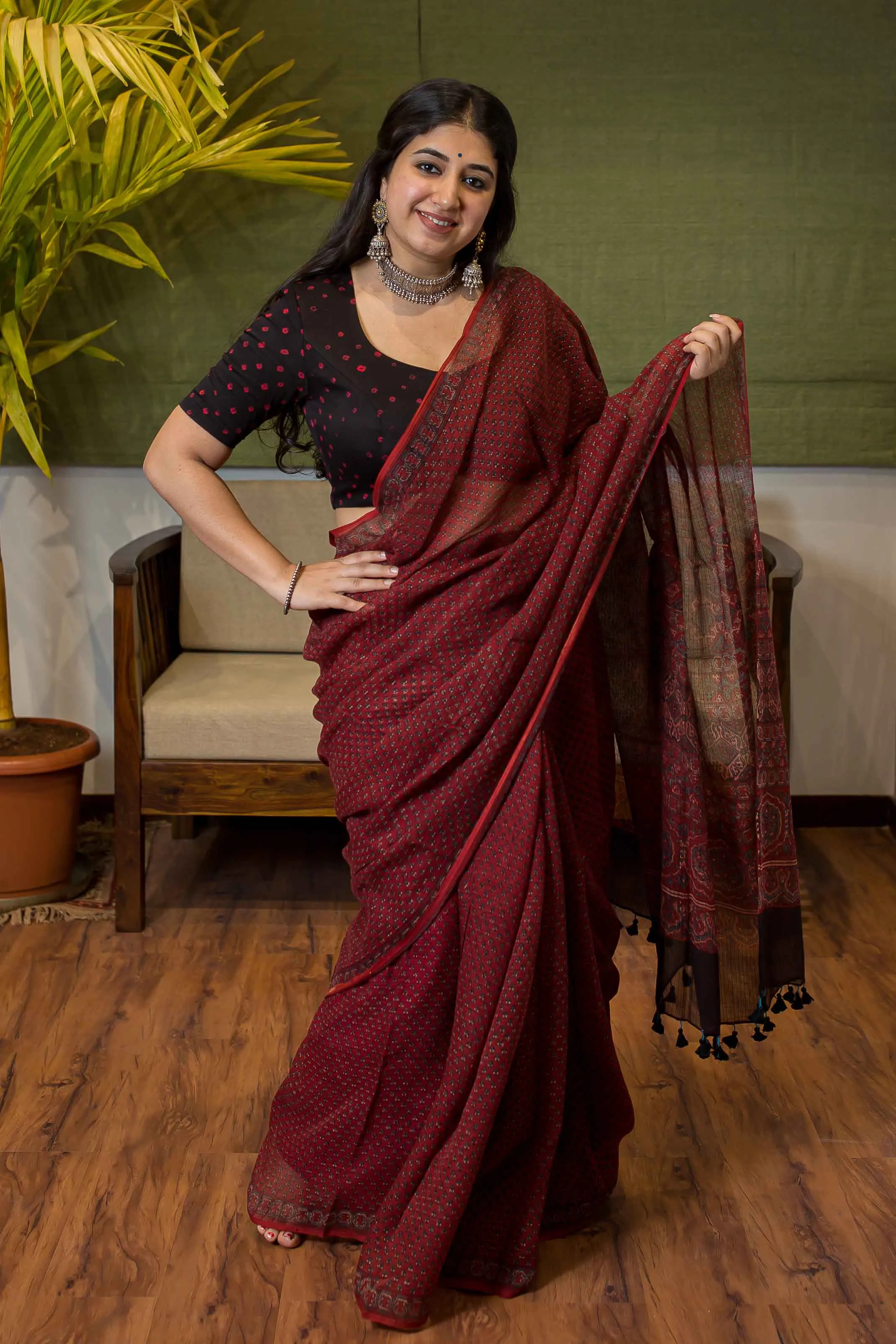 Ajrakh Natural Dyed Kota Doria Saree