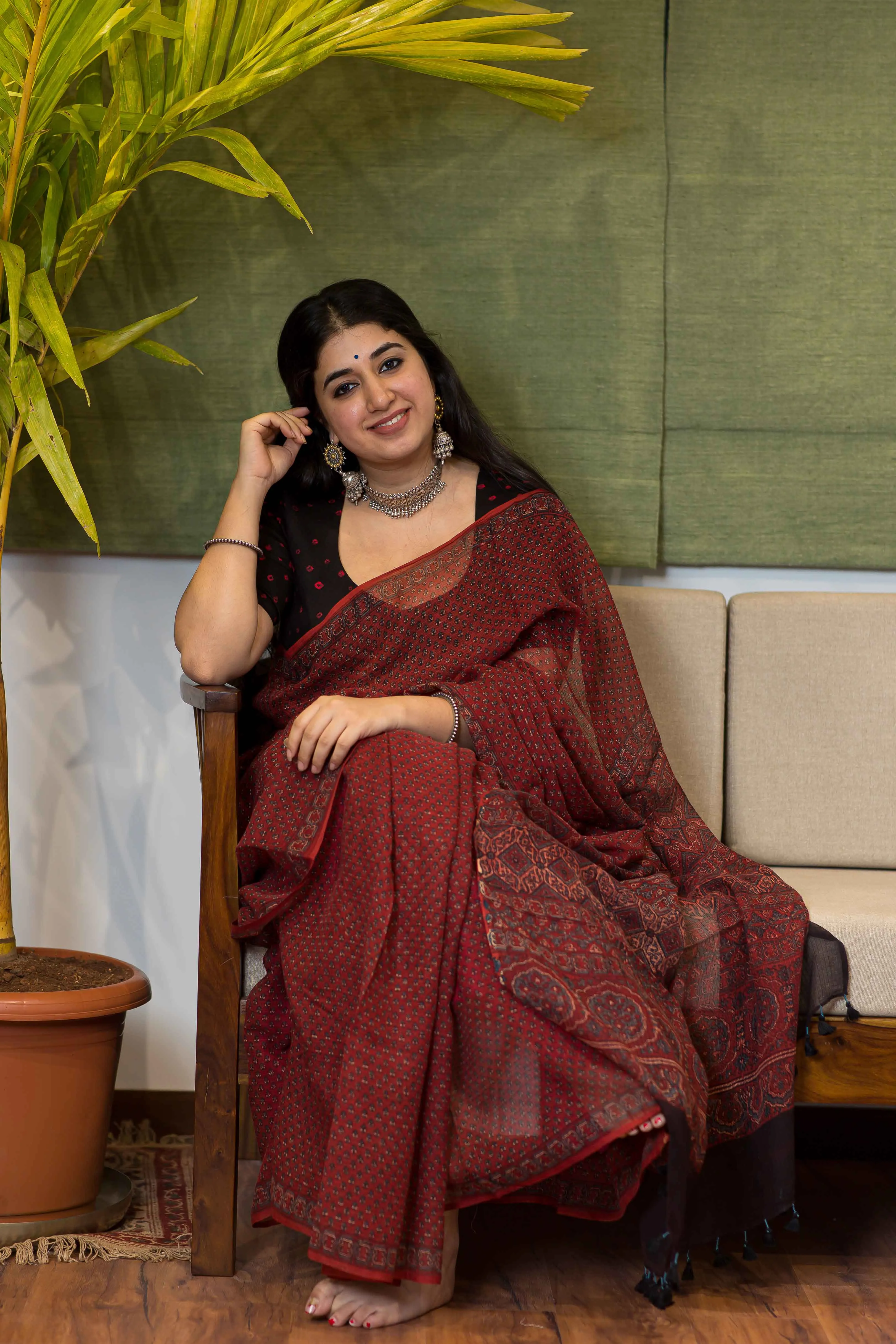 Ajrakh Natural Dyed Kota Doria Saree