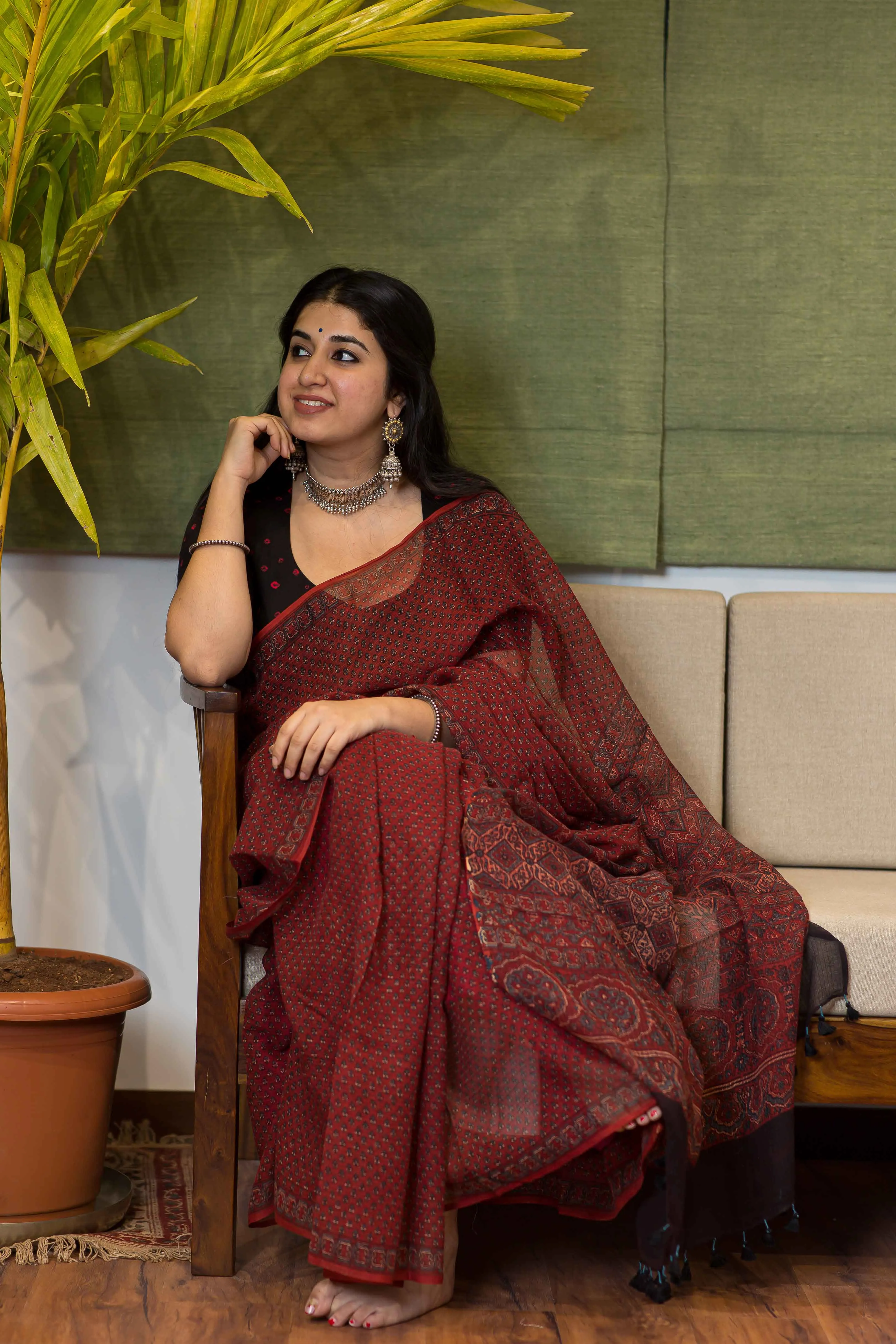 Ajrakh Natural Dyed Kota Doria Saree