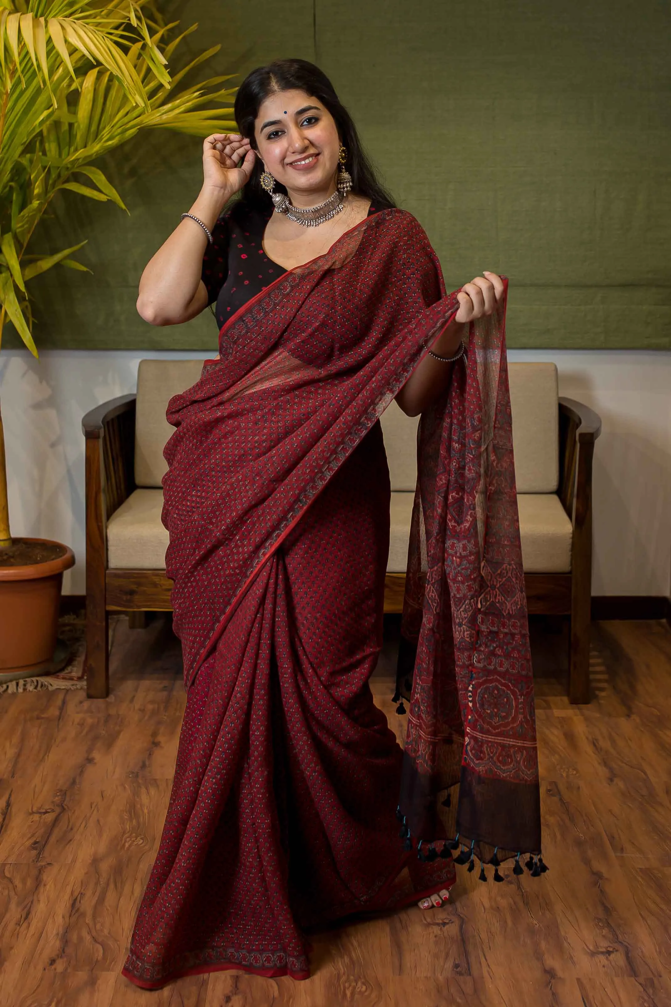 Ajrakh Natural Dyed Kota Doria Saree