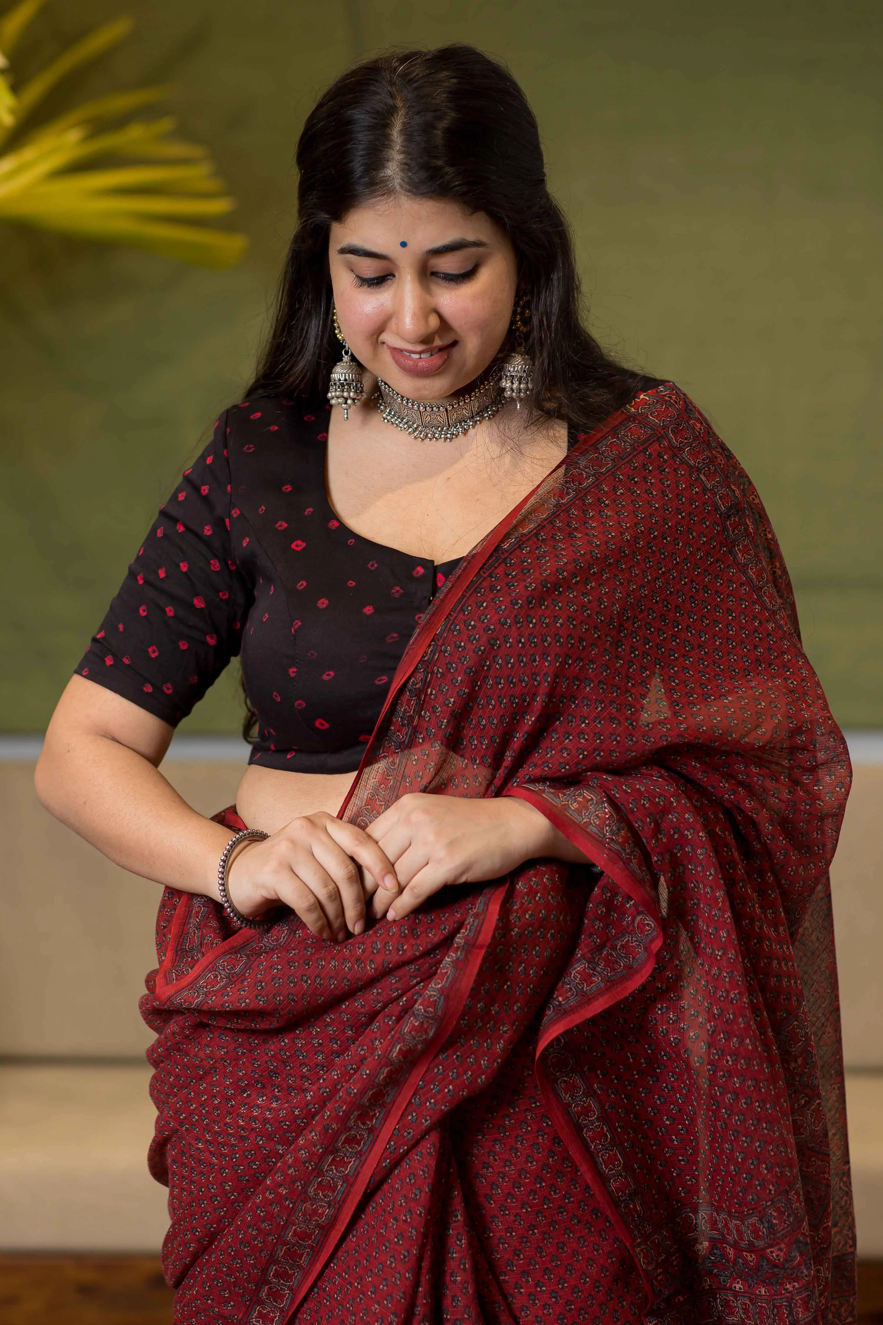 Ajrakh Natural Dyed Kota Doria Saree