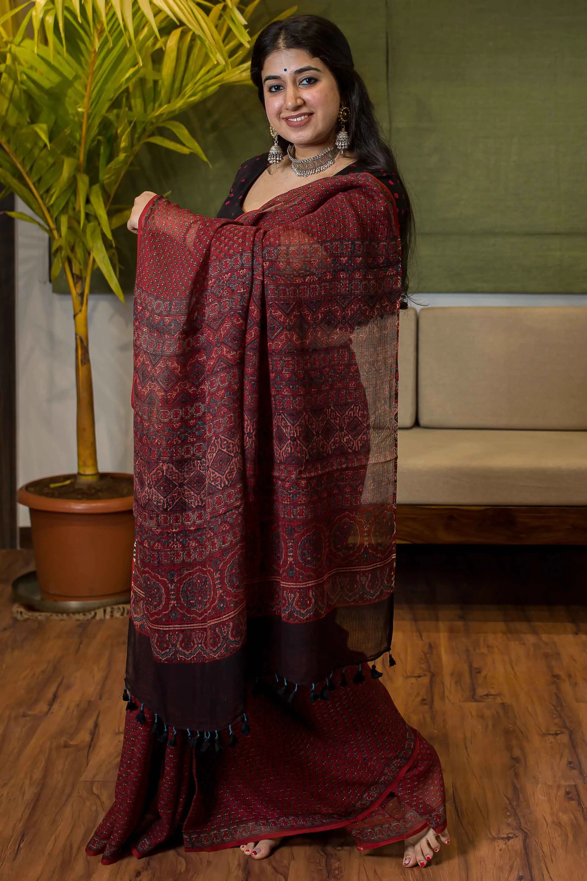 Ajrakh Natural Dyed Kota Doria Saree