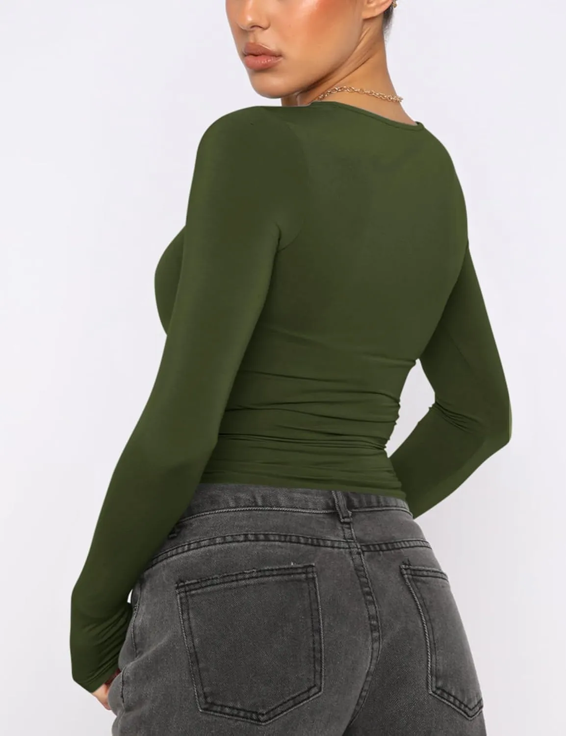 AKEWEI Long Sleeve Crop Tops for Women 2 Pack Fall Going Out Outfits Cute Tight Basic Tees Shirt
