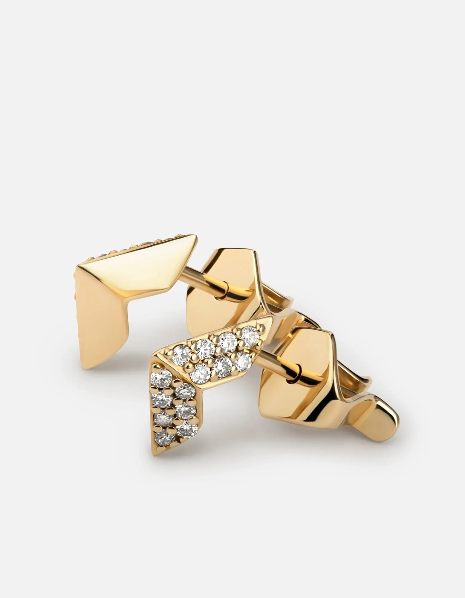 Angular Studs, 14k Gold Pavé