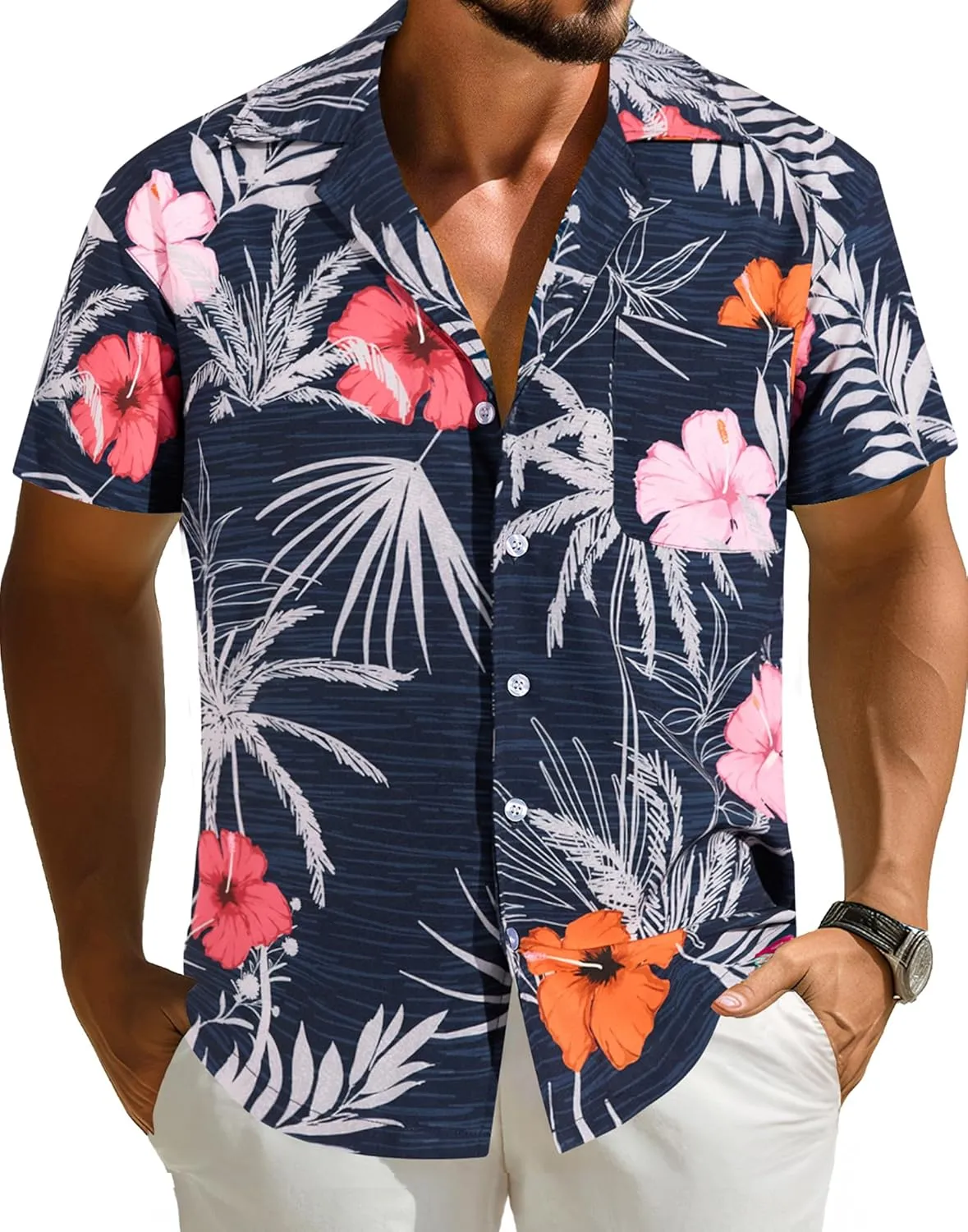 APTRO Men's Hawaiian Shirt Short Sleeve Tropical Vacation Button Down Beach Floral Palm Shirts