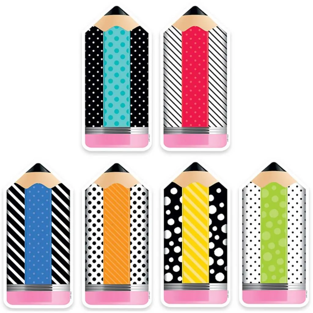 Bold & Bright Striped & Spotted Pencils 6in Designer Cut-Outs