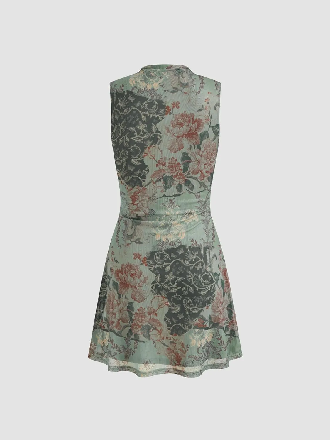 CIDER Mini Dress Floral Sundress Ruched Dress Stand Neck Middle Waist Elegant Party Cocktail Clubbing Dresses