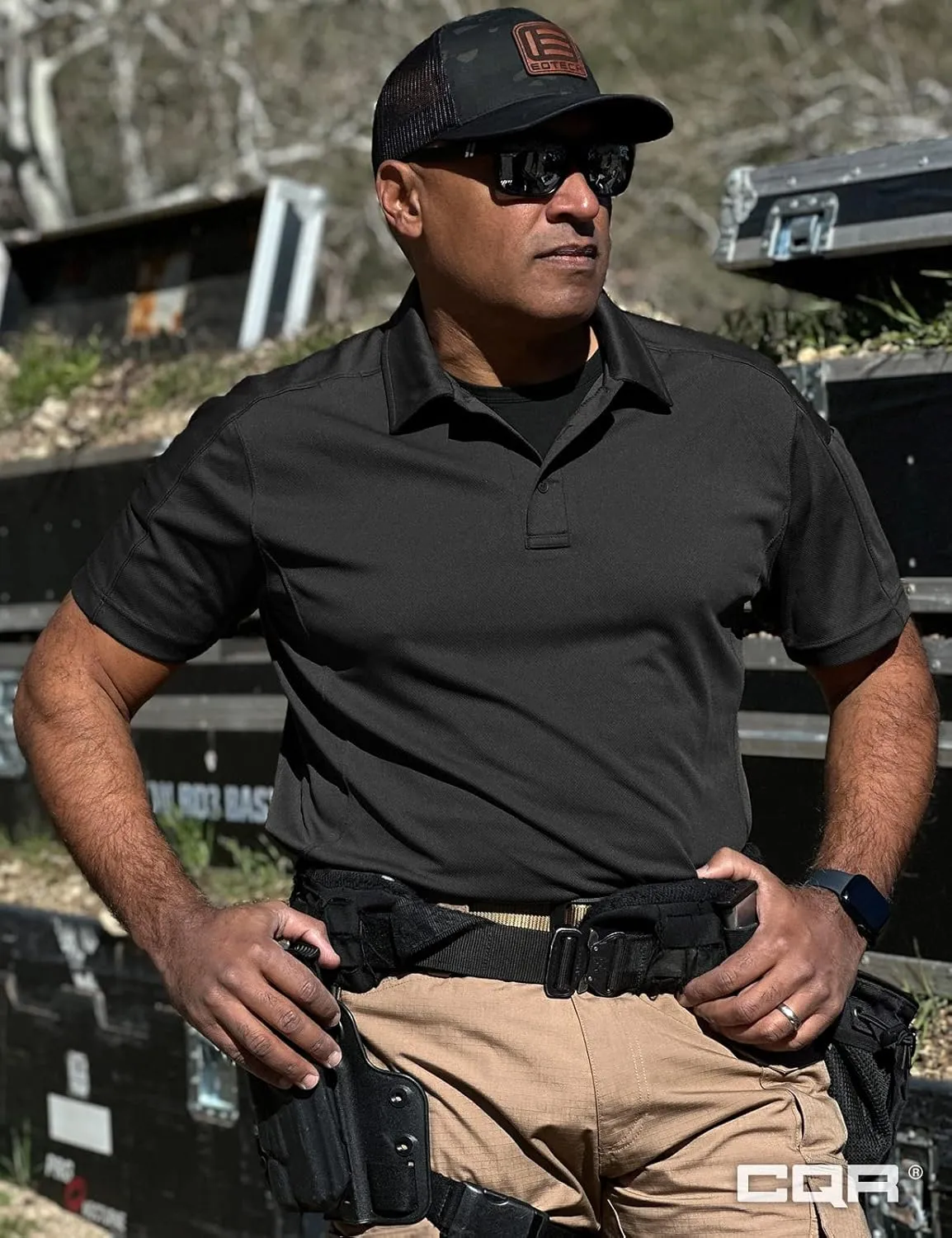 CQR Men's Polo Shirts, Tactical Short Sleeve Golf Performance Shirts, Lightweight Dry Fit UPF 50  Pique