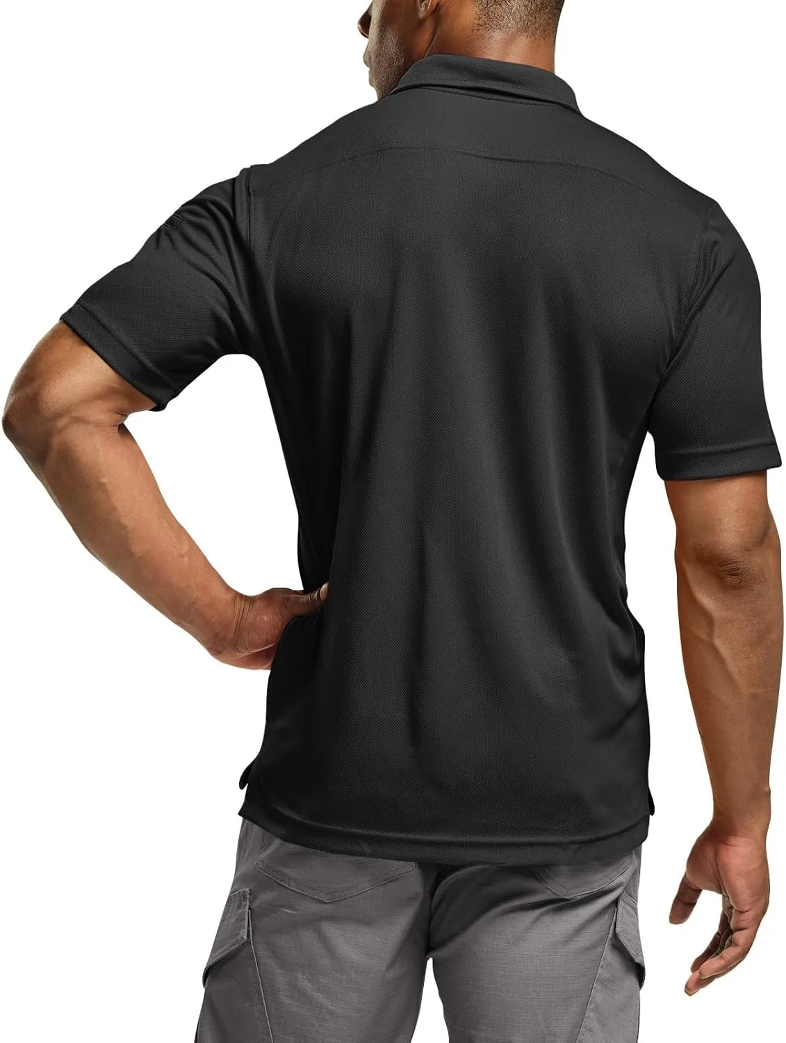 CQR Men's Polo Shirts, Tactical Short Sleeve Golf Performance Shirts, Lightweight Dry Fit UPF 50  Pique