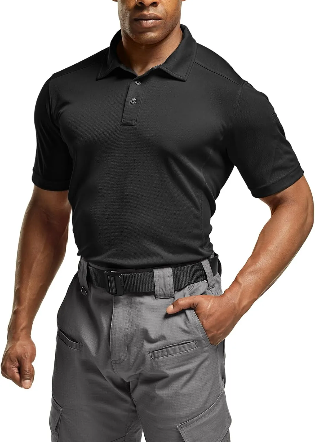 CQR Men's Polo Shirts, Tactical Short Sleeve Golf Performance Shirts, Lightweight Dry Fit UPF 50  Pique