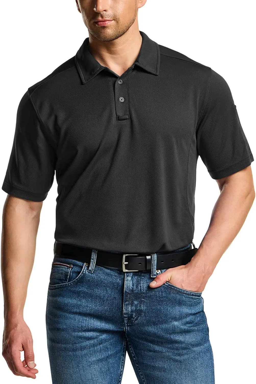 CQR Men's Polo Shirts, Tactical Short Sleeve Golf Performance Shirts, Lightweight Dry Fit UPF 50  Pique