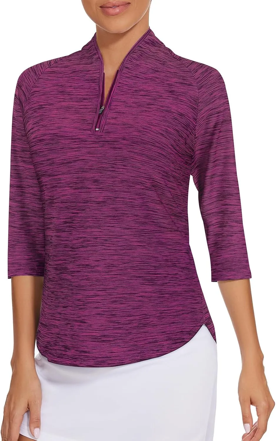 Cucuchy Womens Golf Shirt Quick Dry 3/4 Sleeve Quarter Zip Polo Workout Tops Tennis Shirts S-XXL