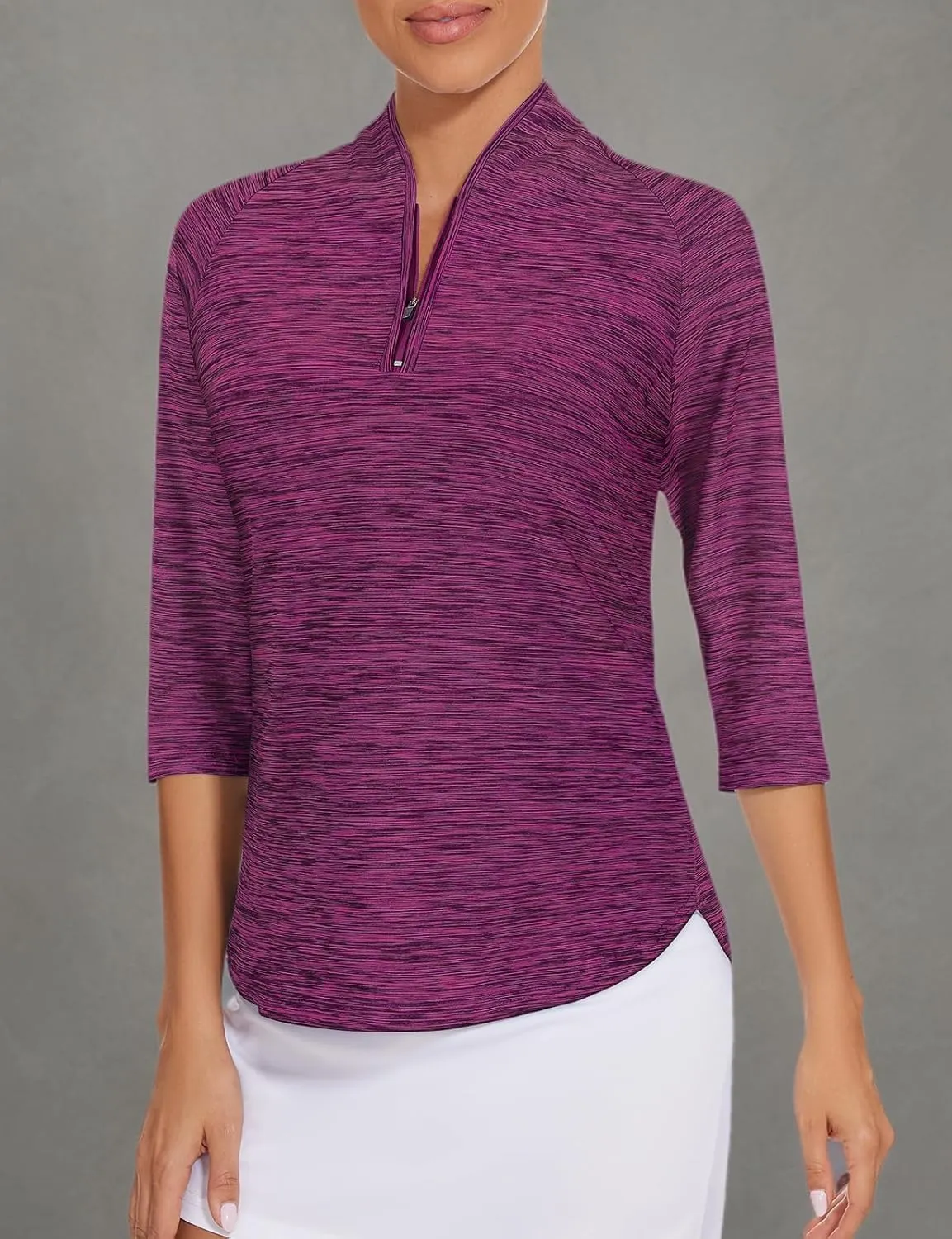 Cucuchy Womens Golf Shirt Quick Dry 3/4 Sleeve Quarter Zip Polo Workout Tops Tennis Shirts S-XXL