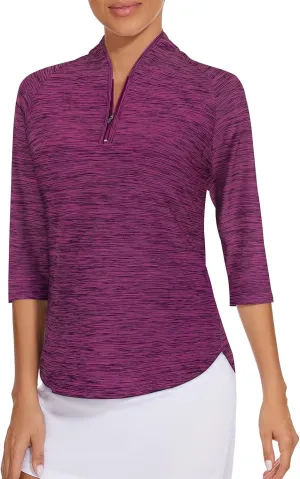 Cucuchy Womens Golf Shirt Quick Dry 3/4 Sleeve Quarter Zip Polo Workout Tops Tennis Shirts S-XXL