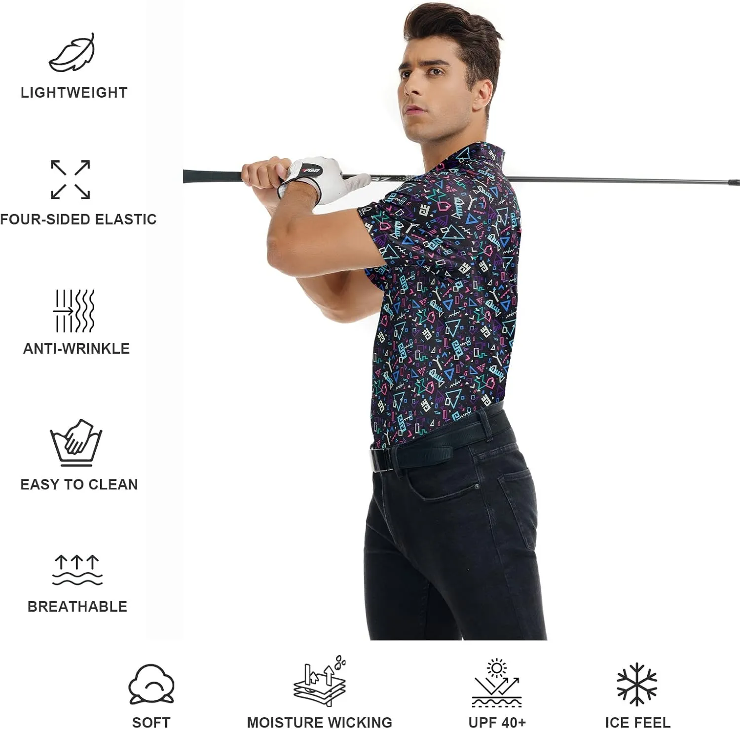 DEOLAX Mens Golf Shirt Fashion Prints Athletic Mens Polo Shirts Short Sleeve Classic Casual Dry Fit Soft Golf Shirts for Men