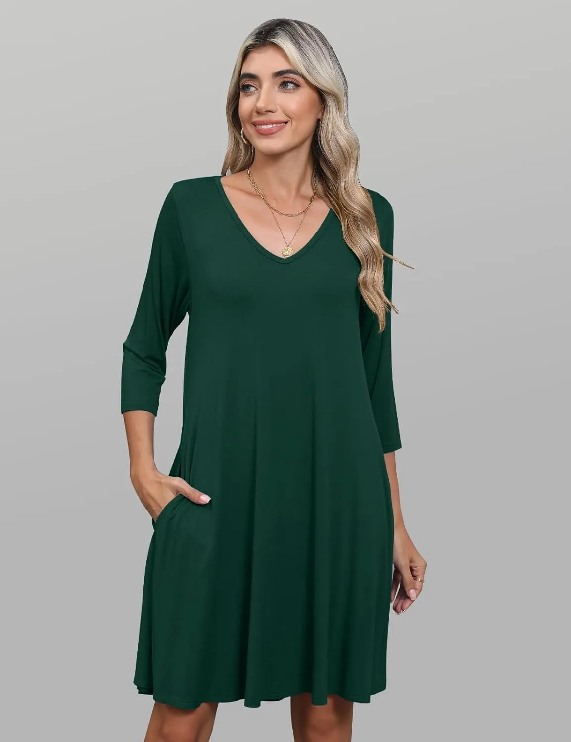 JollieLovin Women 3/4 Sleeve Plus Size Casual Fall Dresses 2024 V Neck T Shirt Long Tunic Dress