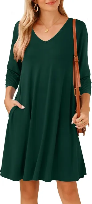 JollieLovin Women 3/4 Sleeve Plus Size Casual Fall Dresses 2024 V Neck T Shirt Long Tunic Dress