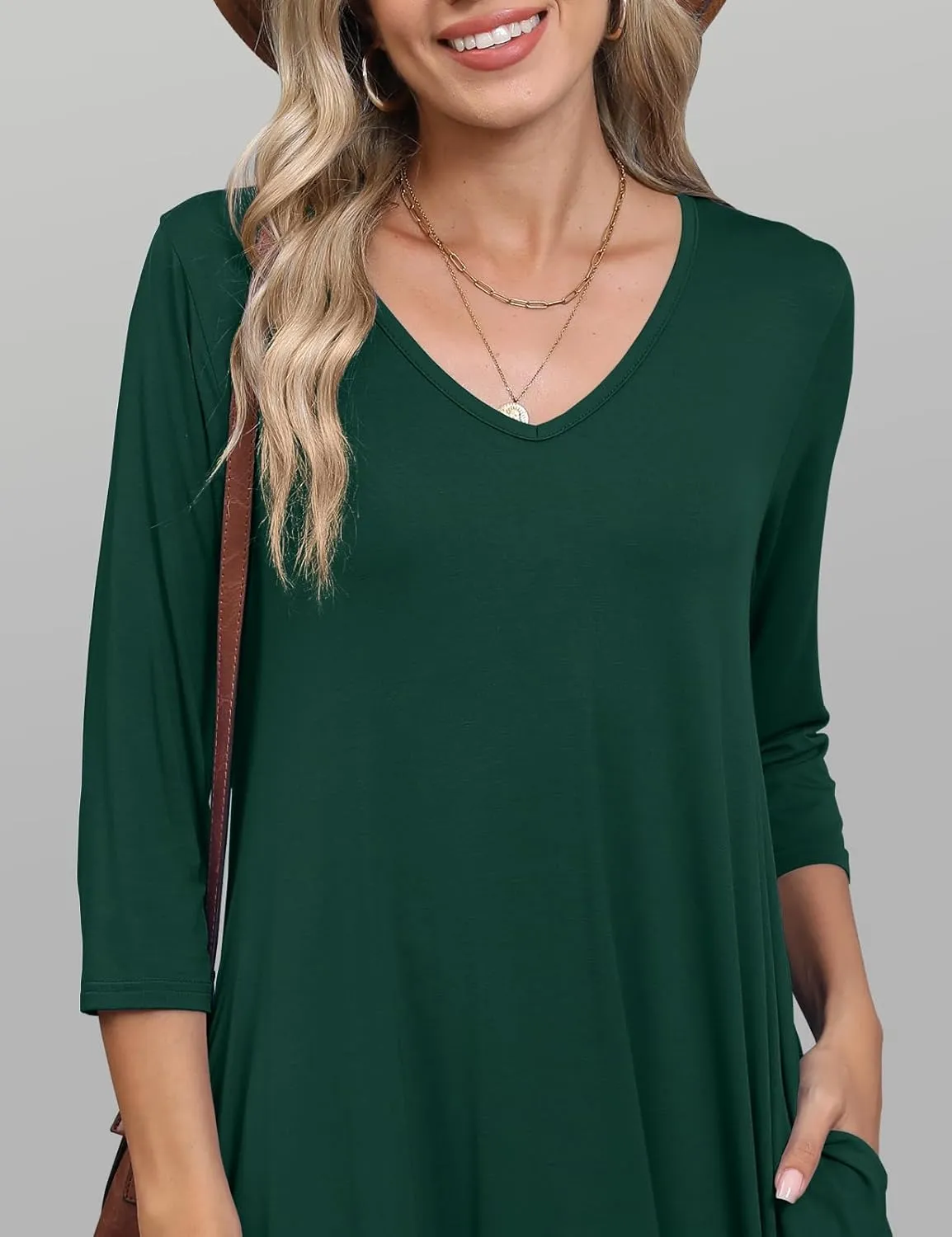 JollieLovin Women 3/4 Sleeve Plus Size Casual Fall Dresses 2024 V Neck T Shirt Long Tunic Dress