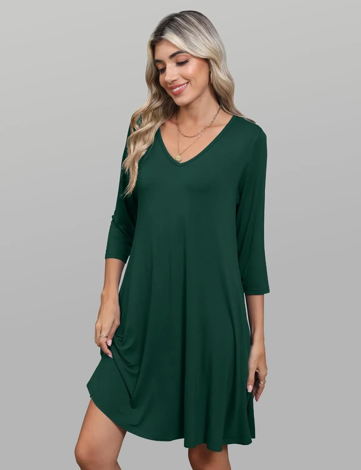 JollieLovin Women 3/4 Sleeve Plus Size Casual Fall Dresses 2024 V Neck T Shirt Long Tunic Dress