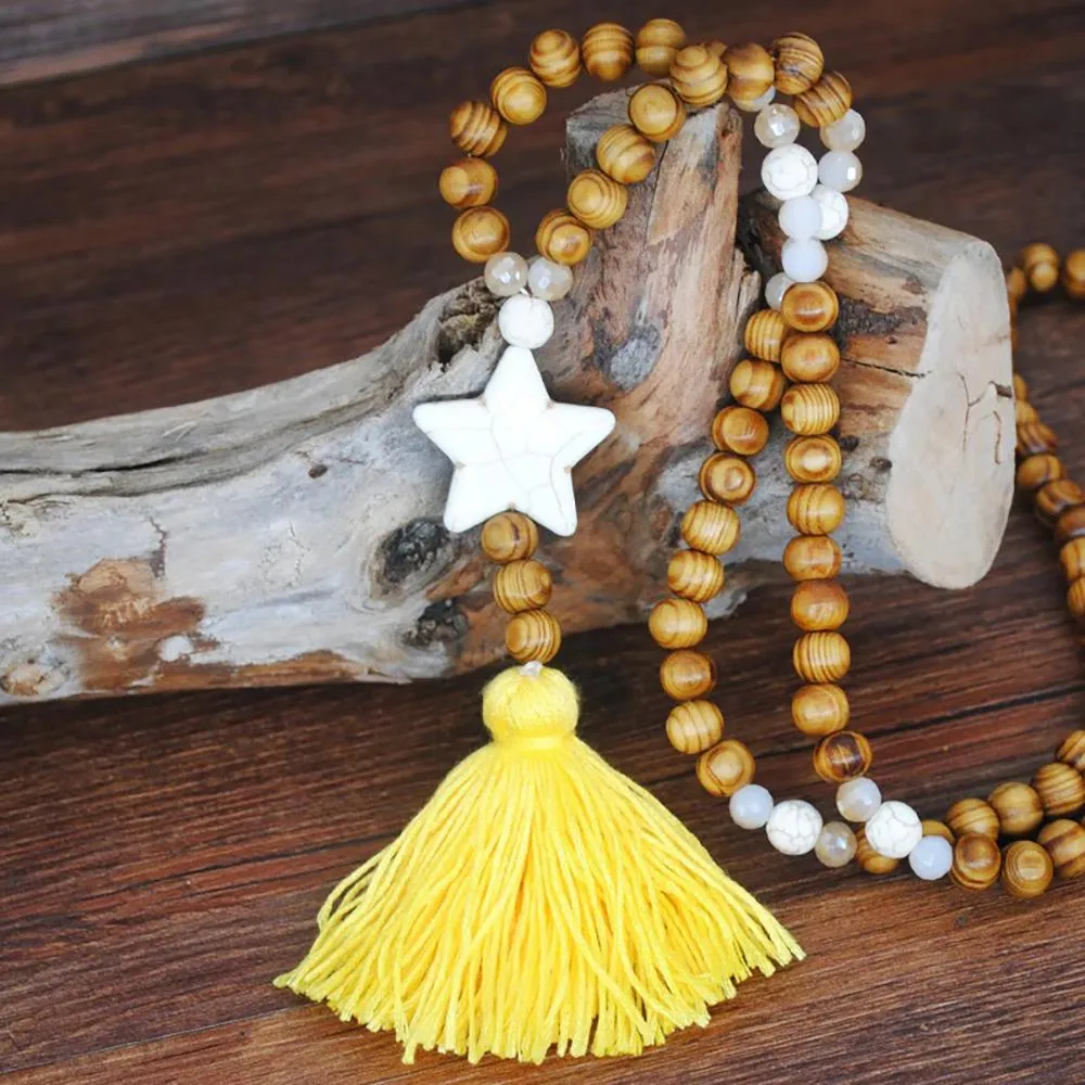 Long Beaded Tassel Boho Statement Necklace