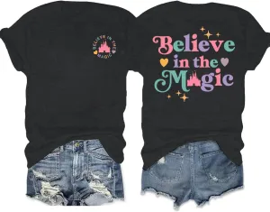 Magical Shirt for Women Magic Kingdom Tshirt Castle Flower Floral Graphic Family Vacation Holiday Short Sleeve Tee Tops