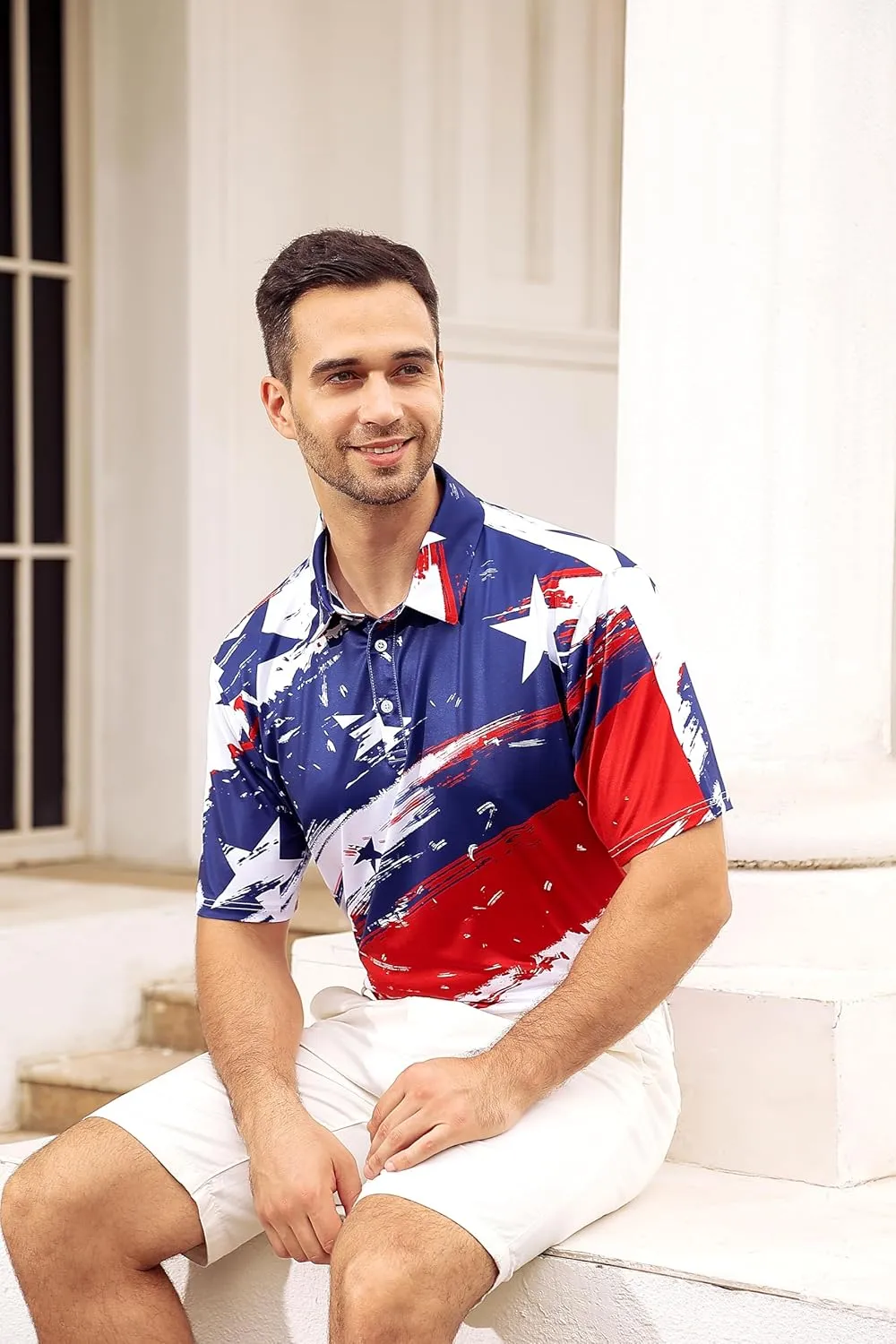 Mens American Flag Golf Shirts 4th of July Polo Shirt Dry Fit USA Patriotic Short Sleeve