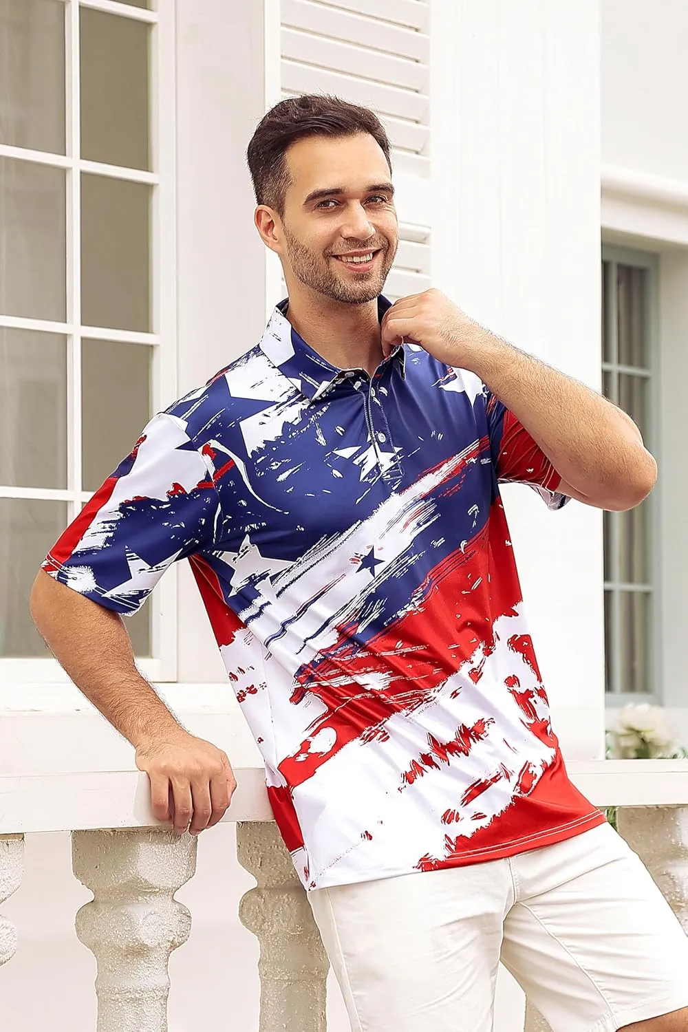 Mens American Flag Golf Shirts 4th of July Polo Shirt Dry Fit USA Patriotic Short Sleeve