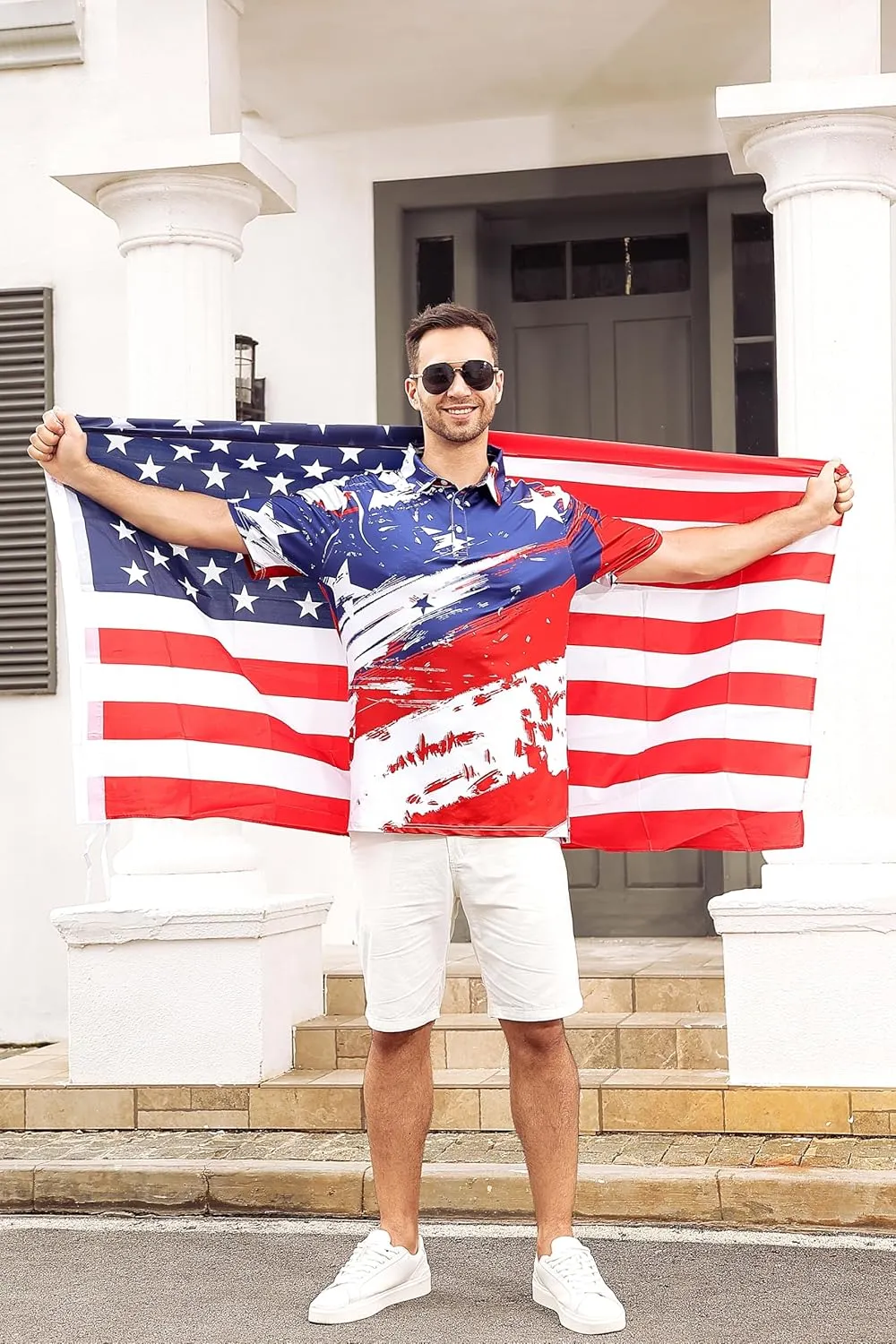 Mens American Flag Golf Shirts 4th of July Polo Shirt Dry Fit USA Patriotic Short Sleeve
