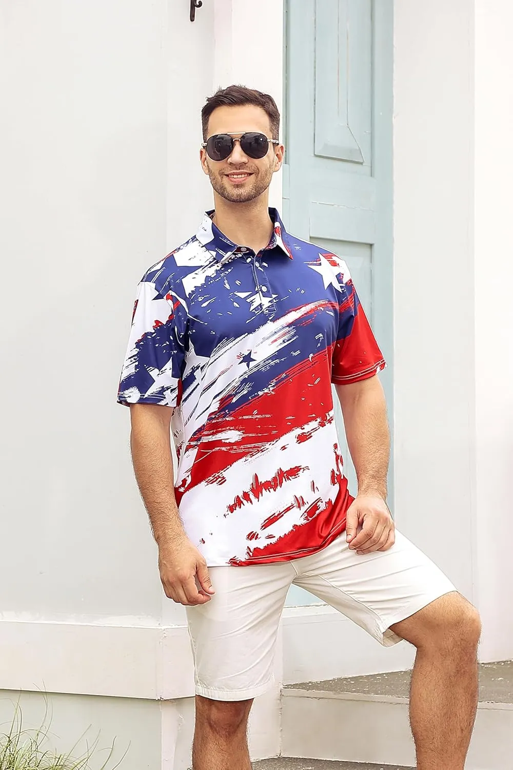 Mens American Flag Golf Shirts 4th of July Polo Shirt Dry Fit USA Patriotic Short Sleeve