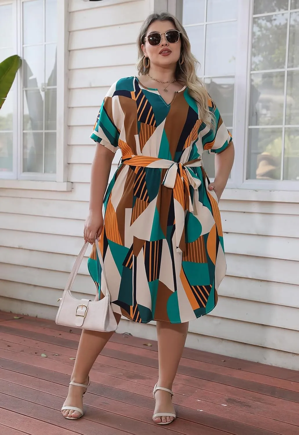 Nemidor Womens Casual Plus Size Summer Boho Floral Print Swing Midi Dress with Pockets NEM306