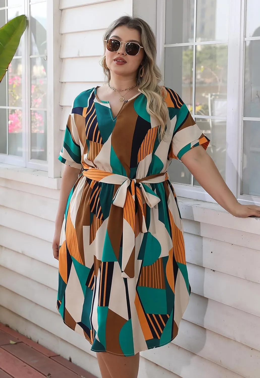 Nemidor Womens Casual Plus Size Summer Boho Floral Print Swing Midi Dress with Pockets NEM306