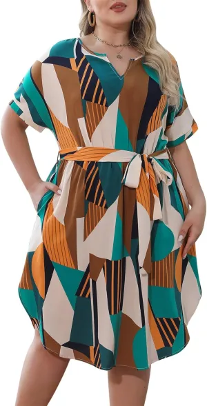 Nemidor Womens Casual Plus Size Summer Boho Floral Print Swing Midi Dress with Pockets NEM306