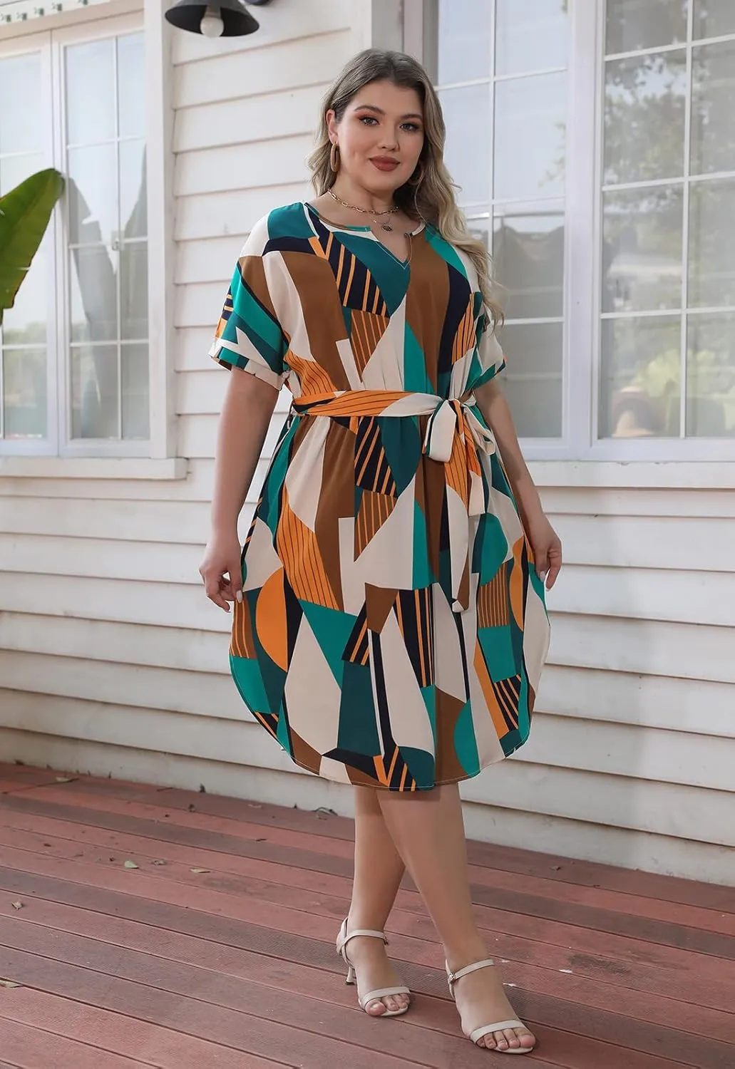 Nemidor Womens Casual Plus Size Summer Boho Floral Print Swing Midi Dress with Pockets NEM306