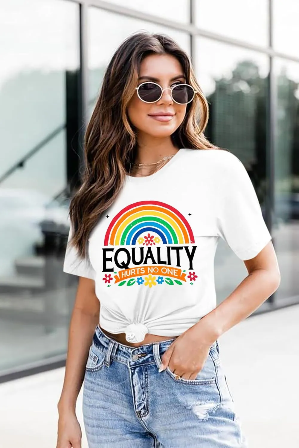 Rainbow Graphic Short Sleeve Inspirational Shirt Funny Casual Tee Shirts
