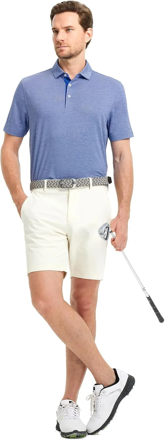 Rouen Mens Golf Shirts Short Sleeve Quick Dry Breathable Active Heather Jacquard Regular Fit Casual Polo Shirts for Men