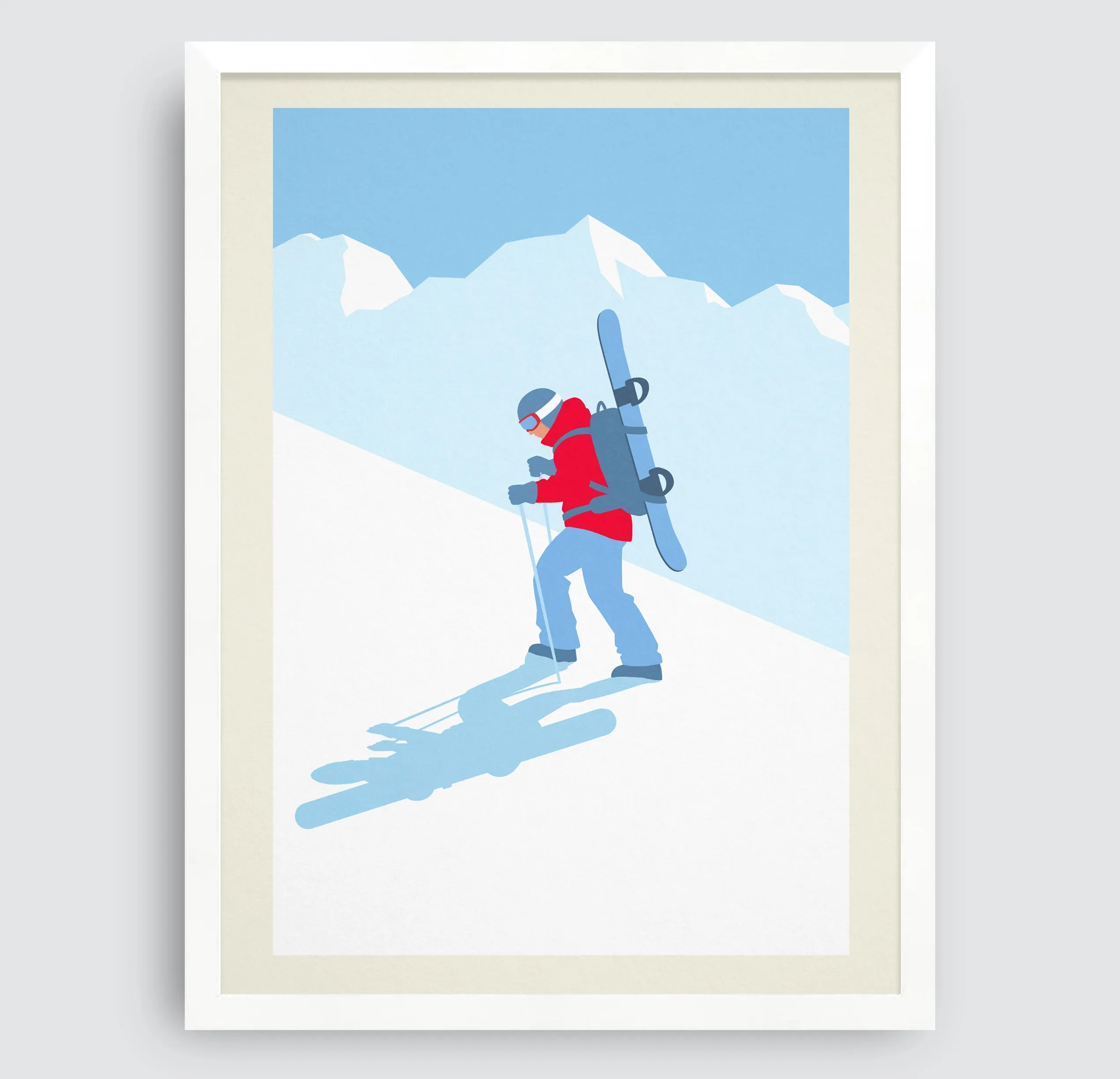 Set of 3 unframed minimalistic snowboard prints, Set of 3 unframed snowboard posters