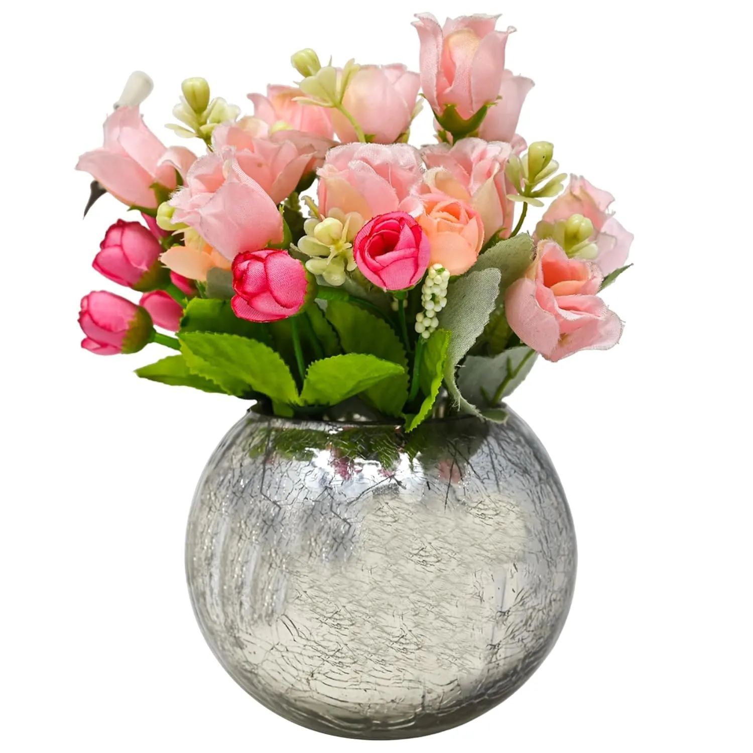 SPHINX Sphere Round Shape Mercury Decorative Glass Vase for Flowers, Cracked Rolly Polly for Home Decor Office Living Room Table Decorations,Gift - VASE ONLY Flower NOT Included-1 Piece
