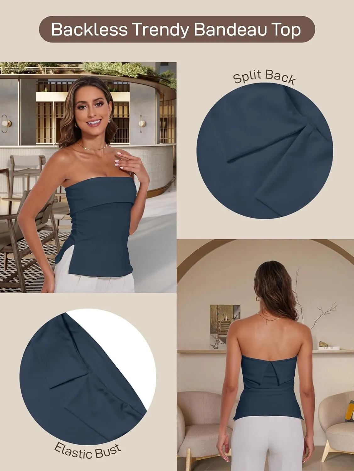 Strapless Tube Tops for Women Backless Going Out Bandeau Top Sexy Trendy Off Shoulder Side Split Summer Bustier Tops