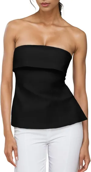 Strapless Tube Tops for Women Backless Going Out Bandeau Top Sexy Trendy Off Shoulder Side Split Summer Bustier Tops