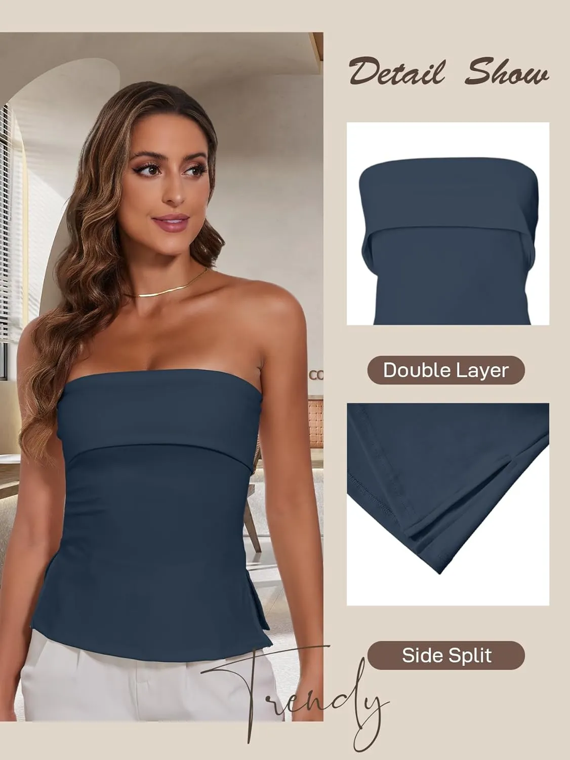 Strapless Tube Tops for Women Backless Going Out Bandeau Top Sexy Trendy Off Shoulder Side Split Summer Bustier Tops