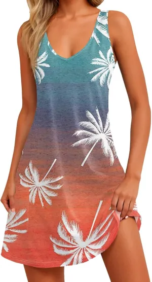 Summer Dresses for Women 2025 Casual V Neck Sleeveless Sundresses Boho Beach Tank Dresses with Pockets
