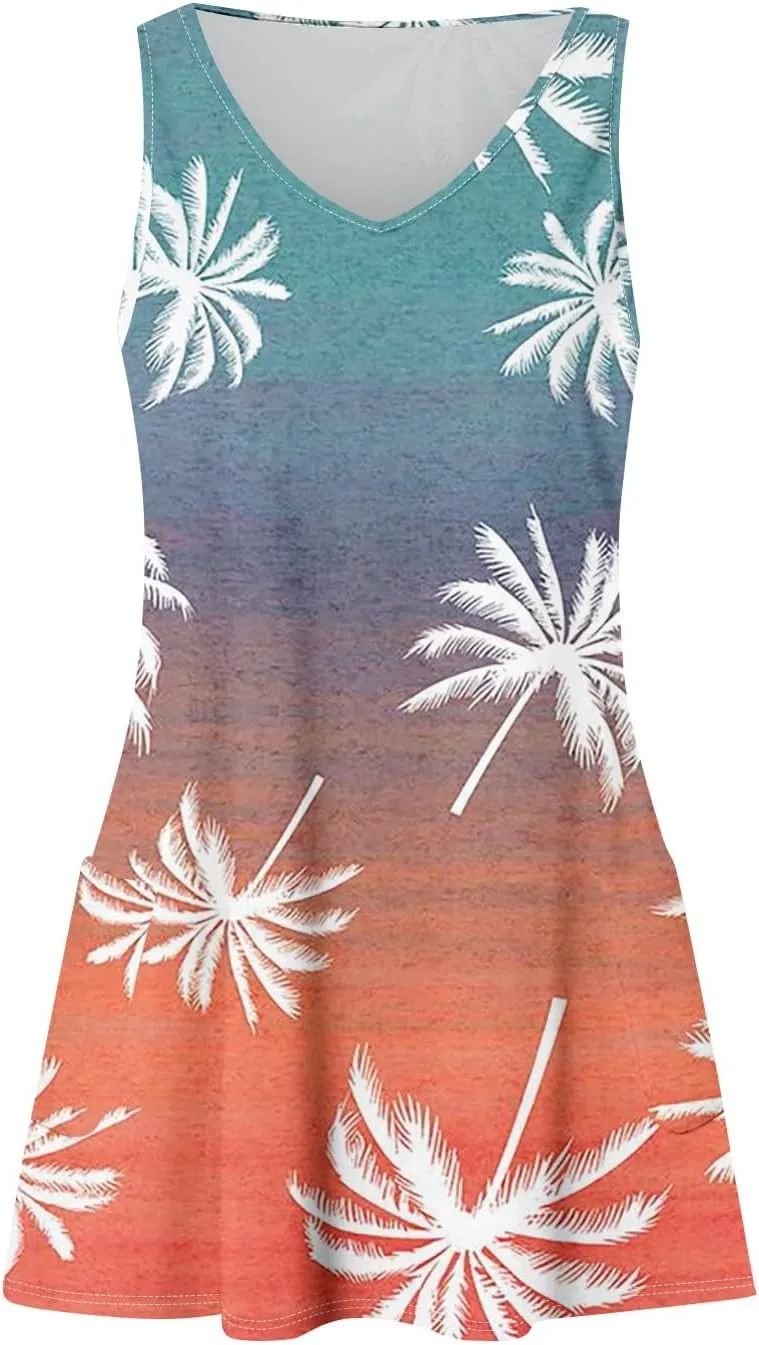 Summer Dresses for Women 2025 Casual V Neck Sleeveless Sundresses Boho Beach Tank Dresses with Pockets
