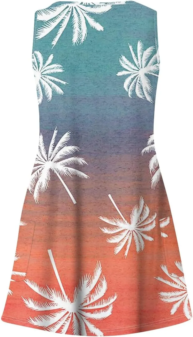 Summer Dresses for Women 2025 Casual V Neck Sleeveless Sundresses Boho Beach Tank Dresses with Pockets